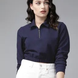 KASSUALLY Navy Cotton Relaxed Fit Crop Sweatshirt image 1