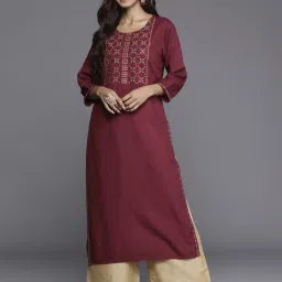 Indo Era Maroon Embroidered Straight Kurta image 1