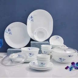 Corelle Multicolor Glass Blue Floral Dinner Set 30 Pcs image 1