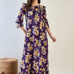 The Kaftan Company Purple Modal Regular Fit Floral Sleepwear Robes image 1