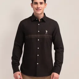 U.S. Polo Assn. Brown Cotton Regular Fit Striped Shirt image 1