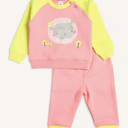Wingsfield Girls Pink & Yellow Color Block Full Sleeves Clothing Sets image 1