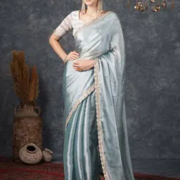 Satrani Steel Grey Saree With Unstitched Blouse-picture-47
