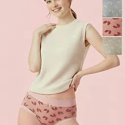 Blush Lado Pack Of 3 Assorted Leaf Embroidered Mid-Rise Hipster Briefs-picture-38