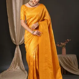 Saree Mall Yellow Woven Saree With Unstitched Blouse image 1