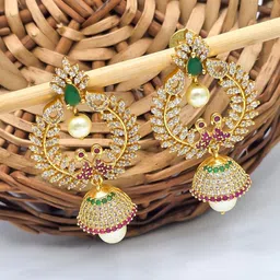 FIRST TOUCH Women Classic Gold-Plated Kundan and Pearl Jhumka Earrings-picture-50
