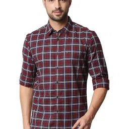 Basics Windsor Maroon Cotton Slim Fit Checks Shirt image 1