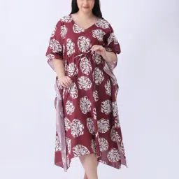 Qurvii Maroon Floral Regular Fit Kaftan image 5