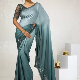 Soch Blue Embroidered Saree With Unstitched Blouse image 1