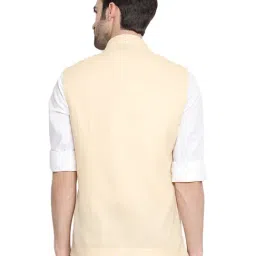 VASTRAMAY Cream Cotton Straight Fit Nehru Jacket image 2