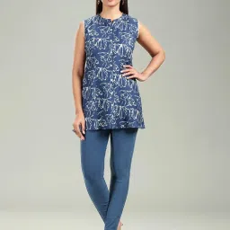 Cotton Culture Blue Printed Short Kurta image 1