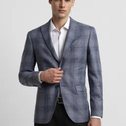 Peter England Grey Slim Fit Checks Blazer image 1