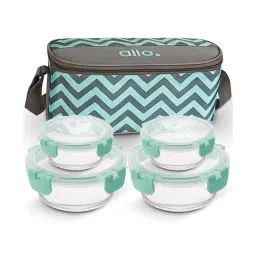 allo Borosilicate Glass Lunch Box Microwave Oven Safe with Detachable Lock and Chevron Mint Tiffin Bag-picture-22