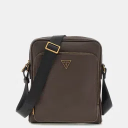 Guess Men Brown Solid PU Crossbody Bag image 1