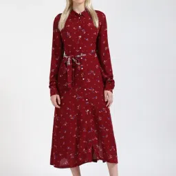 TOMMY HILFIGER Red Viscose Print Full Sleeves Dress-image-28