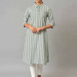 Aurelia Green Regular Fit Stripes Kurta image 1