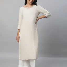 Aurelia Beige Regular Fit Solid Kurta image 1
