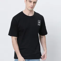 Kryptic Black Relaxed Fit Printed Oversized Crew T-Shirt image 1