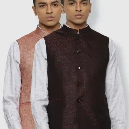 Van Heusen Brown Slim Fit Self Pattern Reversible Nehru Jacket image 1