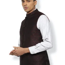 Van Heusen Brown Slim Fit Self Pattern Reversible Nehru Jacket image 3