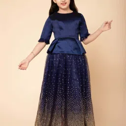 Piccolo Kids Navy Embellished Flared Lehenga & Blouse image 1