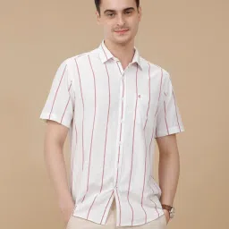 CAVALLO by Linen Club White Linen Blend Slim fit Stripes casual shirts image 1