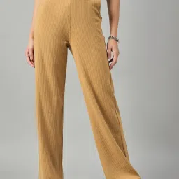 FEMEA Brown Cotton Blend Solid Trousers image 1