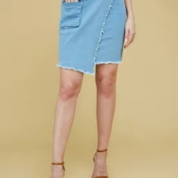 Life With Pockets Light Blue Denim Above Knee Skirt image 1