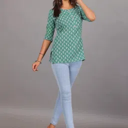 Kairab Blue Cotton Printed Kurti image 1