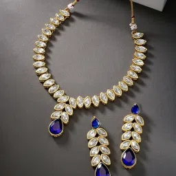 Peora Gold-Plated Crystal Studded Necklace & Dangle Earrings Set Jewellery image 1