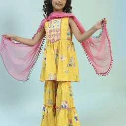 Biba Girls Yellow Cotton Embroidered Suit Set-image-64