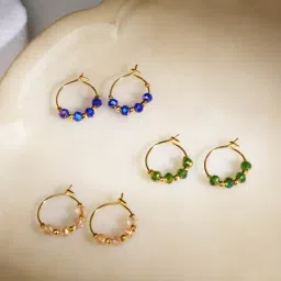 Accessorize London Multi Beaded Hoop Earrings for Women - Set of 3-image-72
