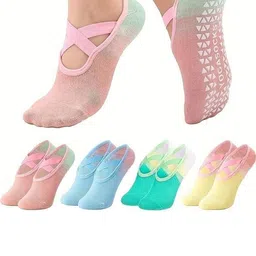 Eleg & Stilance Women Pack Of 4 Assorted Anti-Skid Cotton Grip Shoe Liner Socks image 1
