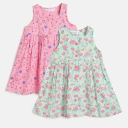 Campana Kids Green & Pink Floral Print Dress (Pack Of 2)-image-60
