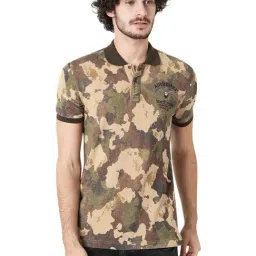 Mufti Khaki Cotton Slim Fit Camouflage Polo T-Shirt-picture-13