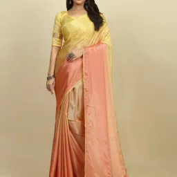 Saree Mall Peach & Yellow Embellished Saree With Unstitched Blouse-image-70