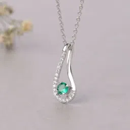 Ornate Jewels 925 Silver Round Green Emerald Pear-fact Twisted Pendant With Chain for Women-picture-36
