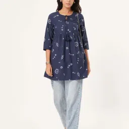 Rangmanch By Pantaloons Blue Indigo Cotton Regular Fit Printed Tunic image 5