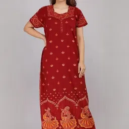 aakarshana Pure Cotton Nighty Nightrdess Maxi Gown For Women image 2