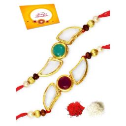 Karatcart Gold-Plated Kundan Rakhi with Roli Chawal & Greeting Card for Brother - Set of 2-picture-48