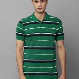 Louis Philippe Sport Green Cotton Slim Fit Striped Polo T-Shirt-image-19