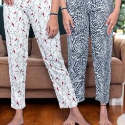 Kryptic White & Off White Cotton Relaxed Fit Printed Lounge Pants - Pack of 2-picture-10