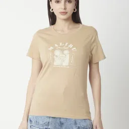 R&B Beige Cotton Graphic Print Regular Fit T-Shirt-picture-42