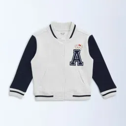 HOP Kids by Westside White Colour-Blocked Cotton-Blend Varsity Jacket-image-6