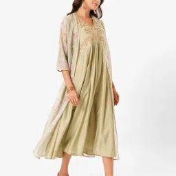 Rangmanch By Pantaloons Pastel Green Regular Fit Embroidered Kurta With Jacket image 3