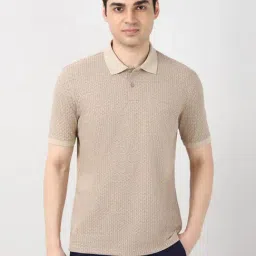 Peter England Beige Cotton Regular Fit Printed Polo T-Shirt-image-46