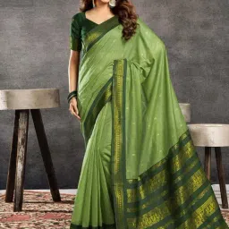 Satrani Green Woven Saree With Unstitched Blouse-image-28