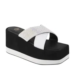 The White Pole Women's White Cross Strap Wedges image 2