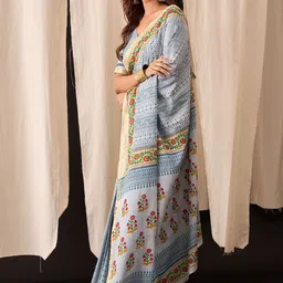 HERE&NOW Ethnic Motifs Pure Cotton Block Print Saree image 5