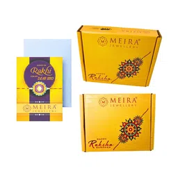 MEIRA JEWELLERY Set Of 2 Rakhi With Roli Chawal & Greetings Card image 2